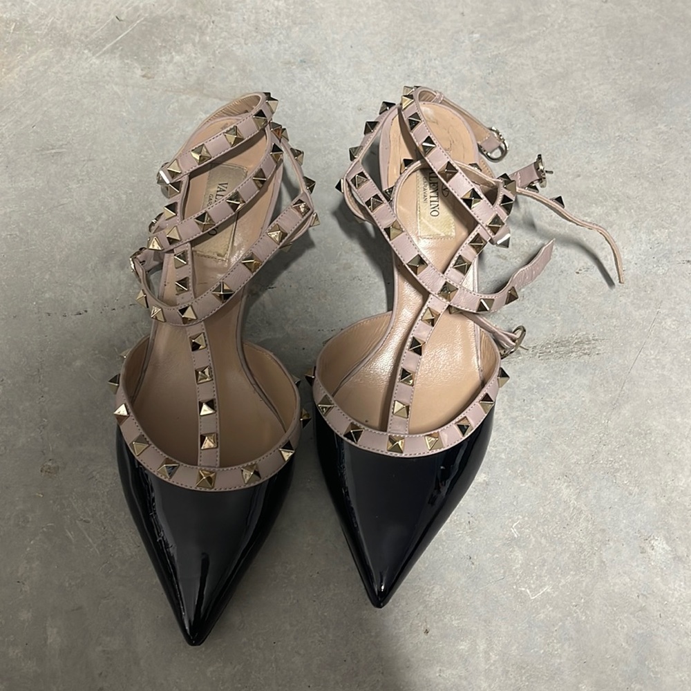 Valentino Garavani Black and Beige Studded Heels